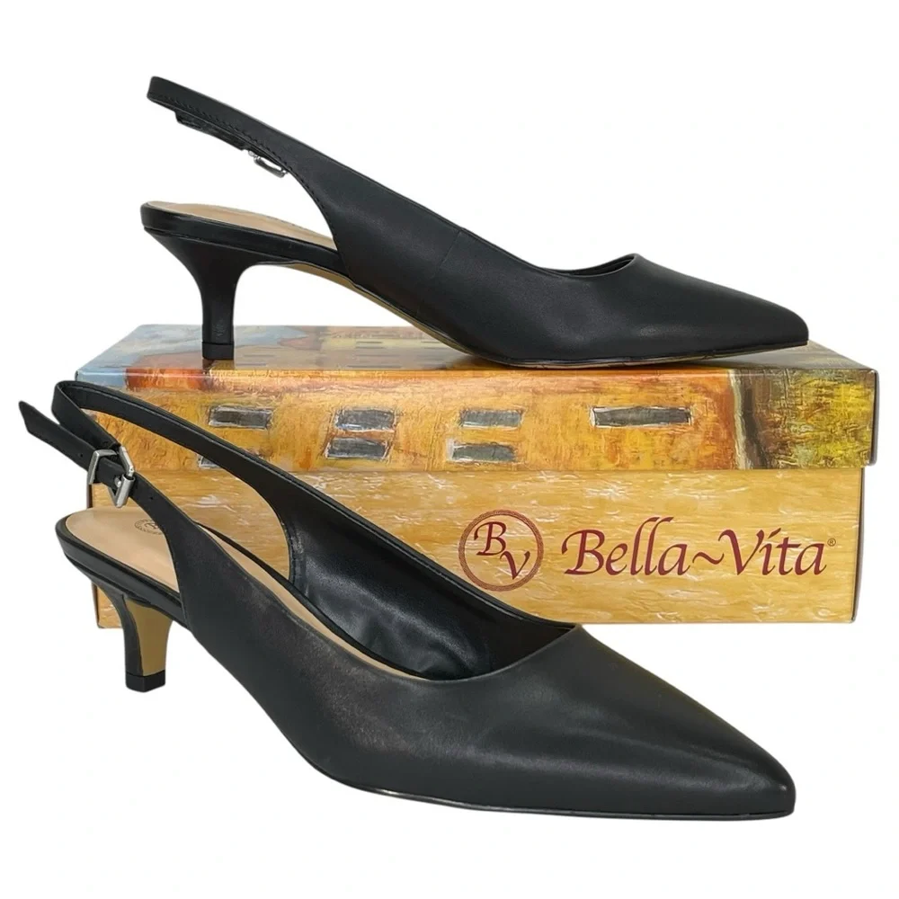 Bella Vita Scarlett Black Leather Womens Slingback Heels Size 8.5M - Picture 1 of 13